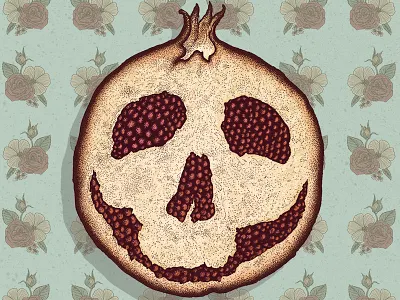 Pomegranate art design drawing illustration ink line work pomegranate poster print