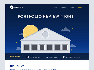 Portfolio Review building event illustration landing page moon night sky ui