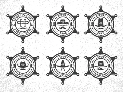 Posse badge boots brand cowboy deputy hat identity logo monocle mustache sheriff star