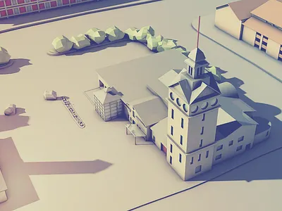 Old Fire Station 3d building cgi
