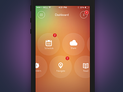 Dashboard with sliding icons home screen interaction design ios 7 ios app mobile ui