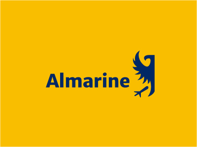 Almarine bird blue boat craft eagle feather logo marine power wings yacht yellow