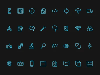 Set of Icons chess diamond fingerprint icon iconography icons lightning magic wand symbols