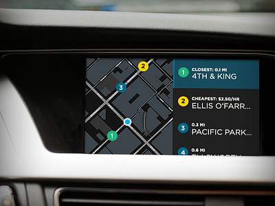 In-car Dashboard Parking UI car dashboard parking ui