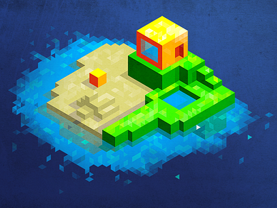 a cabin on the island (hexels + photoshop) cabin green hexels island isometric sea