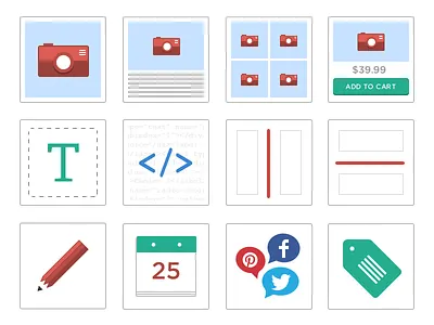 Widget Icons calendar camera divider featured product flat gallery html icons pencil social media text widgets