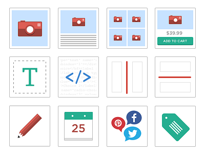 Widget Icons calendar camera divider featured product flat gallery html icons pencil social media text widgets