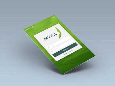 MY:CL App log in screen angled app login mockup