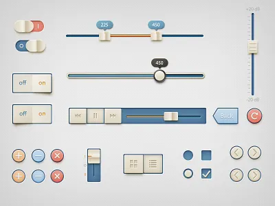 Retro UI Kit buttons light orange retro slider toggle ui