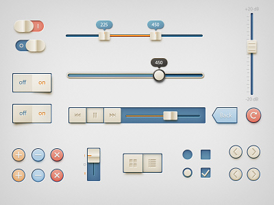 Retro UI Kit buttons light orange retro slider toggle ui