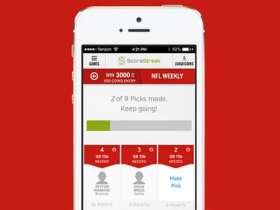 ScoreStreak app design football interface iphone layout mobile sports touch ui user ux