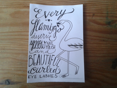 Flamingo with beautiful eye curled lashes callygraphy flamingo handwriting