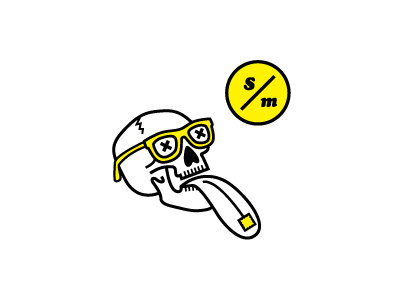 ( S / m ) blog death glasses identity line work logo skull stroke sunglasses tongue website yellow