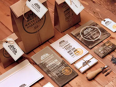 Gifts Workshop branding design gifts graphic identity retro russia vintage wood workshop сyrillic