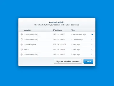 Activity account activity log sessions stripe