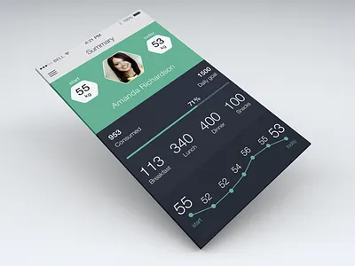 Calorie app (Summary) app calorie flat ios 7 profile statistics summary ui user interface