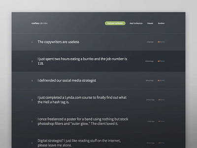 Confessions list minimal website