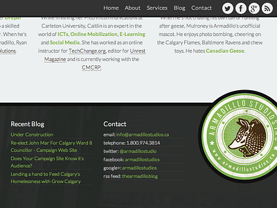 Armadillo Studios 2013 Redesign - Footer Teaser branding css footer html5 redesign