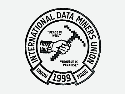 International Data Miners Union data digdug emblem game hammer logo logolounge miner seal union videogame y2k