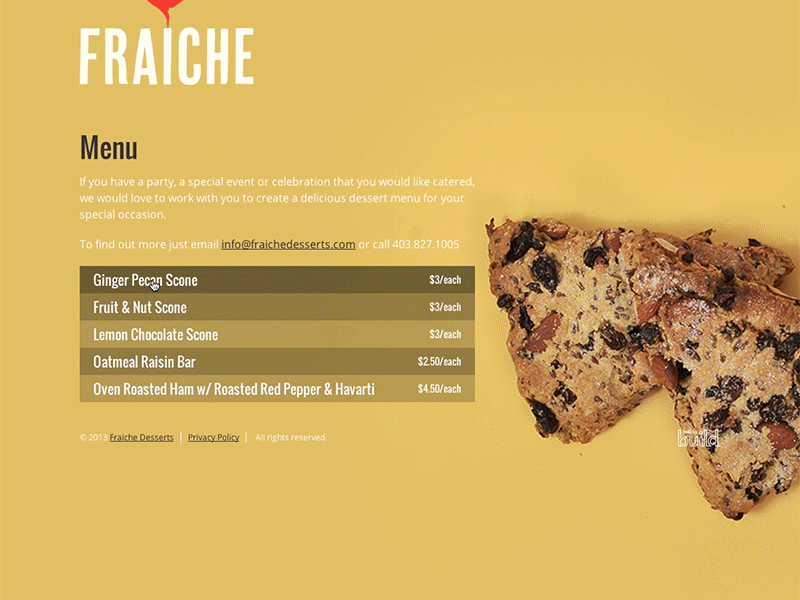 Fraiche Desserts Sample Menu animated catering desserts menu website