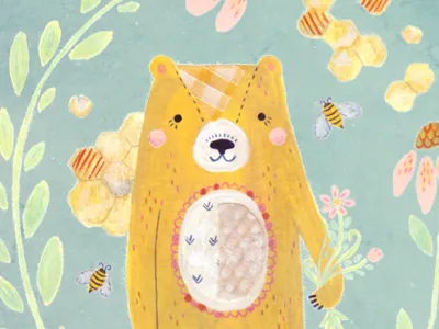 honey bear animal art bear bee floral honey illustration nature