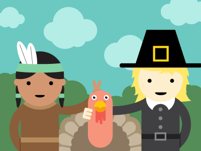 Happy Thanksgiving flat illustration indian pilgrim thanksgiving turkey