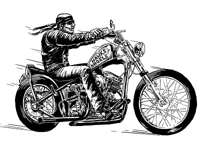 Bernanke Biker biker hand drawn illustration pen and ink