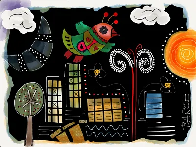 Bird in the night bird city drawing dream hand drawing illustration ipad madewhitpaper nature night paper 53 sketch