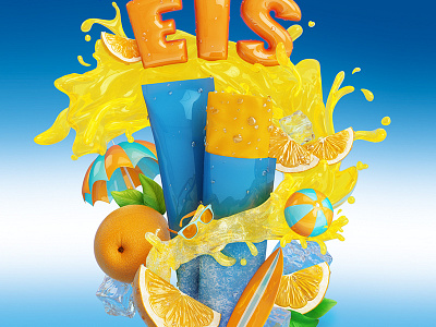 water ice visual 3d cinema 4d ice illustration oranges summer vray
