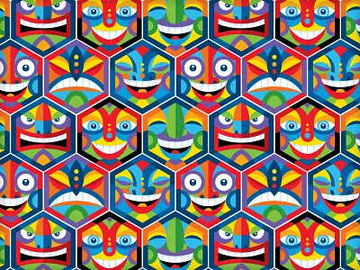 Hex Heads Pattern faces icons illustration pattern segmented vector vonster