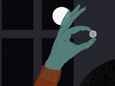 Hand & Coin III coin hand illustration moon sketch universe