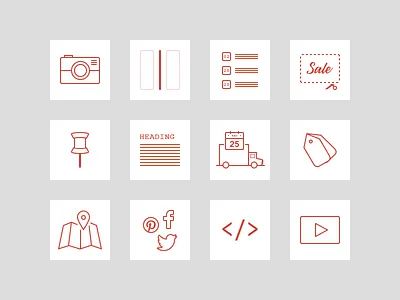 Widgets Icons 2 camera code icons map outline tack tag truck video widget