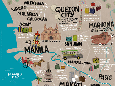 My Metro Manila - final editorial gouache handwriting jeep lettering manila map metro manila philippines