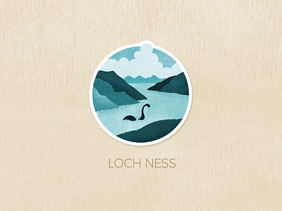 Day Three: Loch Ness badge icon illustration painted pin textured watercolour