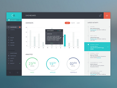 Dashboard Wordpress activity bar dark dashboard graph metric sidebar theme timeline ui ux wordpress