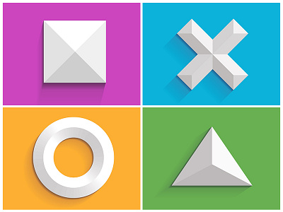 Shapes 3d flat design icon long shadow soft shadow three dimensional white icons