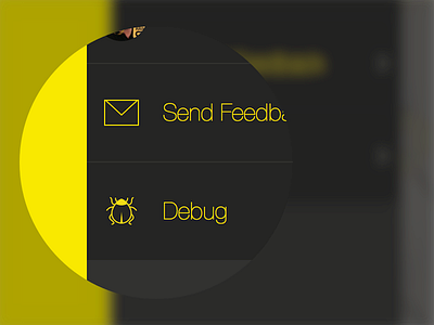 Debug option on the menu bug email icon ios iphone mail menu mobile side sketchapp ui yellow