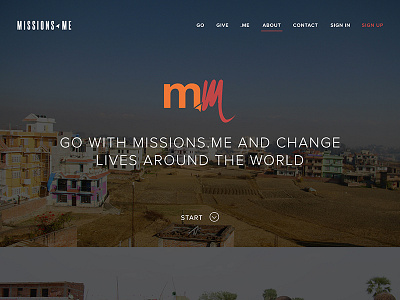 Mission.me Mockup Home background clean flat fullwidth minimal missions photography red web design website