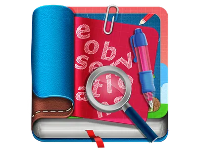 App Icon app icon book book icon icon illustration ios icon iphone leather magnifying glass pen