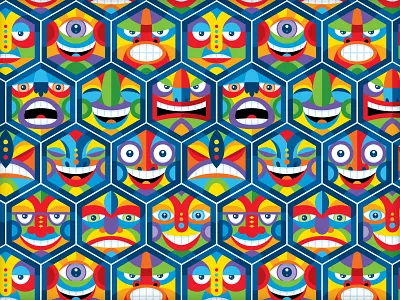 Double Hex faces icons illustration pattern segmented vector vonster