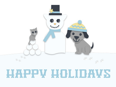 Animal Kind Holiday Card cat dog holiday holiday card illustration kitty puppy snowman