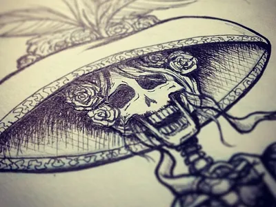 Shotgun Wedding detail austin bride day of the dead dia de los muertos illustration ink linework shotgun skeleton sketch sketchbook wedding
