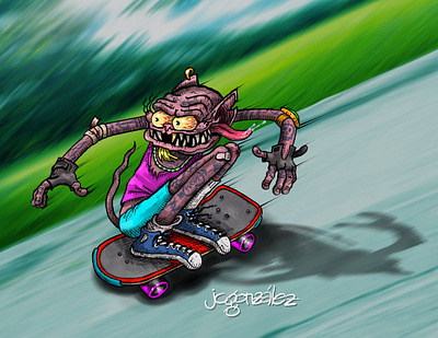 Skatey Cat digital artwork low brow