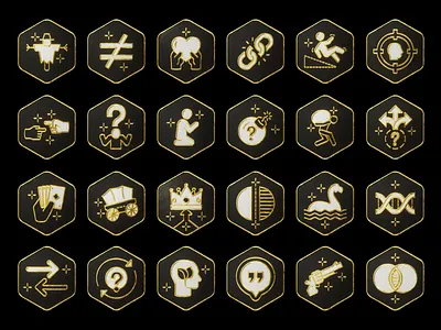 Logical Fallacy Badges 3d 3d badges achievement achievement badges animation critical thinking debate debate icons debunk badges debunking embossed metal fallacy gamification logical fallacy logical icons motion graphics philosophy badges skepticism sophistry trophy icons