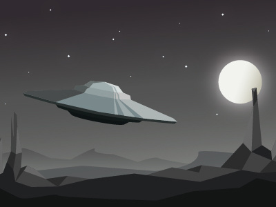 ufo 2d dark illustration landscape moon night polygon space ship stars ufo