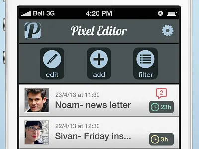 Pixel Editor app blog buttons gui iphone magazine posts ui