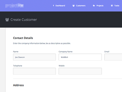 Create Customer clean details flat fontawesome form purp ui web