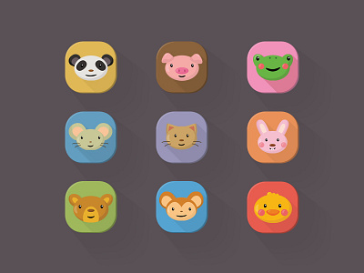 Ios Flat icons - Animals V2 animals app flat flat icons icon animals icons ios icons long shadow mobile shadow