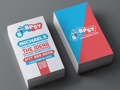 Bobpsy Business Card Design blue bobpsy business card canada graphic namecard qr code red typography
