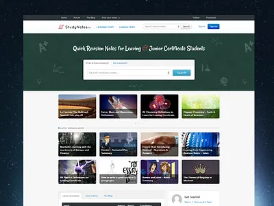 New StudyNotes.ie Homepage blog community css3 design education home homepage html search website